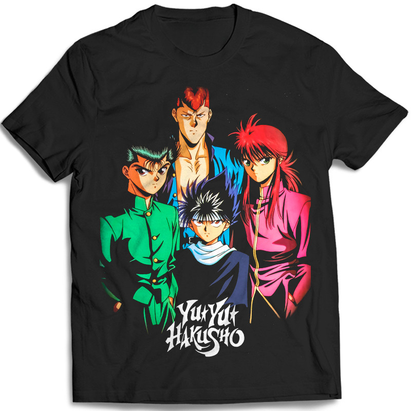 [Camiseta Premium em Algodão Puro]SISI Camisetas Yuyu Hakusho Yusuke Kuwabara Kurama Hiei Toguro Camisa de Anime