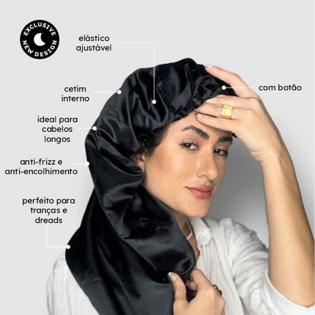 Touca de Cetim Alongada Anti Frizz - Preta | Shopee Brasil