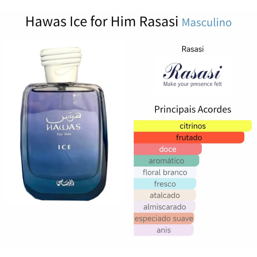 Perfume Árabe Masculino Hawas Ice for Him Rasasi Eau de Parfum