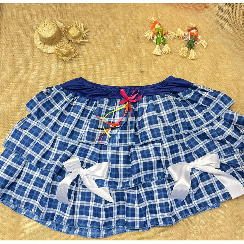 Saia festa junina Azul Xadrez - look perfeito / Adulto | Shopee Brasil