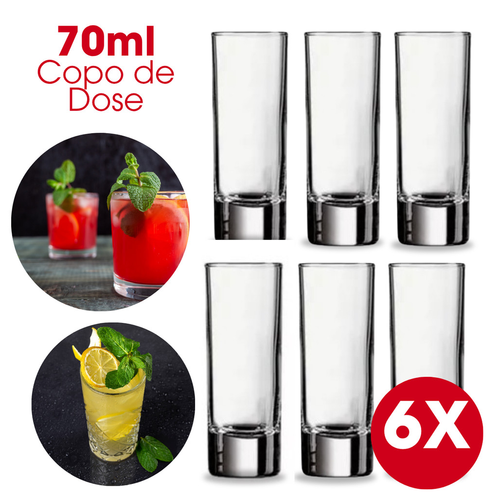 Copo de Dose Vidro Shot para Whisky Tequila Licor Cachaça 70ml Kit ...