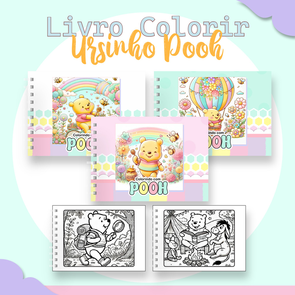 Livrinho Livro de Colorir Personalizado com Nome Ursinho Pooh Com 50 ...