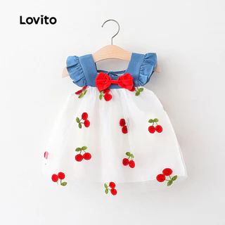 Lovito Lindo Vestido Branco Com Babados E Laço De Desenho Animado Para Bebê LCS099011