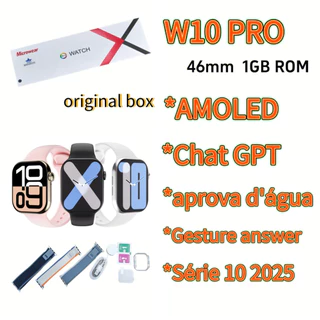 SMART WATCH W10 Pro Série 10 2025 46mm Amoled IP68 Aprova d’agua Inteligente ChatGPT Gps
