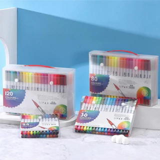 Kit 12/24/36/48 Cores Caneta 2 em 1 Brush Lettering e Ponta Fina Dual Pen Canetinha Colorir Desenho em Oferta na Shopee