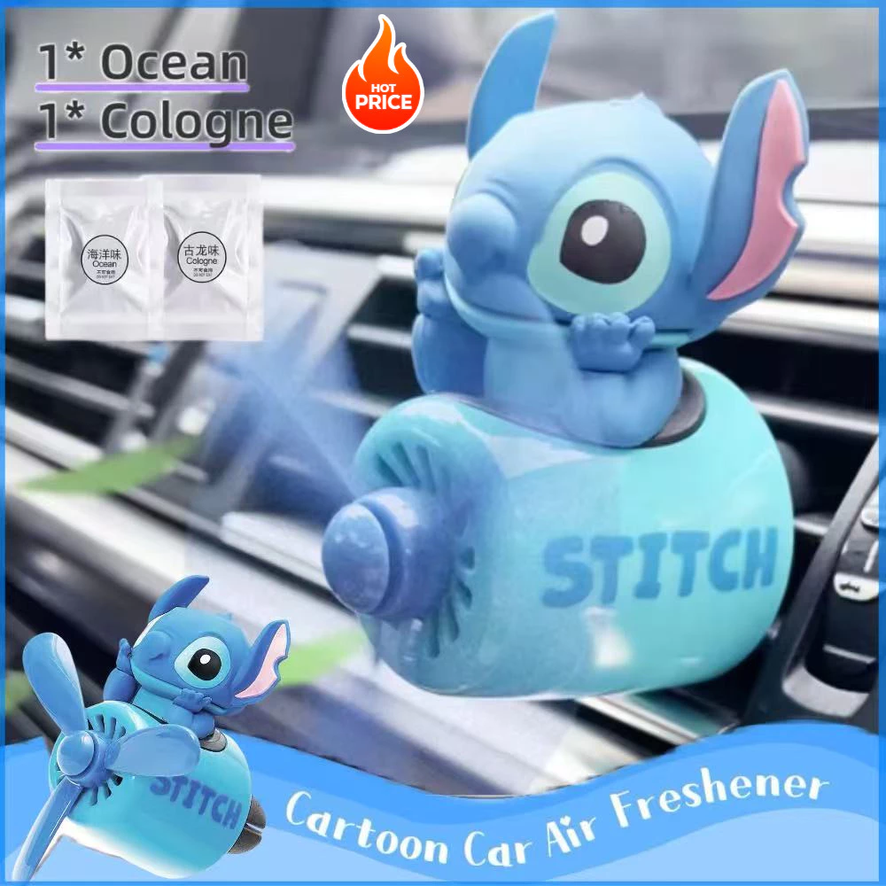 Cute Stitch Car Air Fresher-Difusor De Carro Piloto De Desenho Animado , Ventilador De Soquete Com Hélice Rotativa Acess