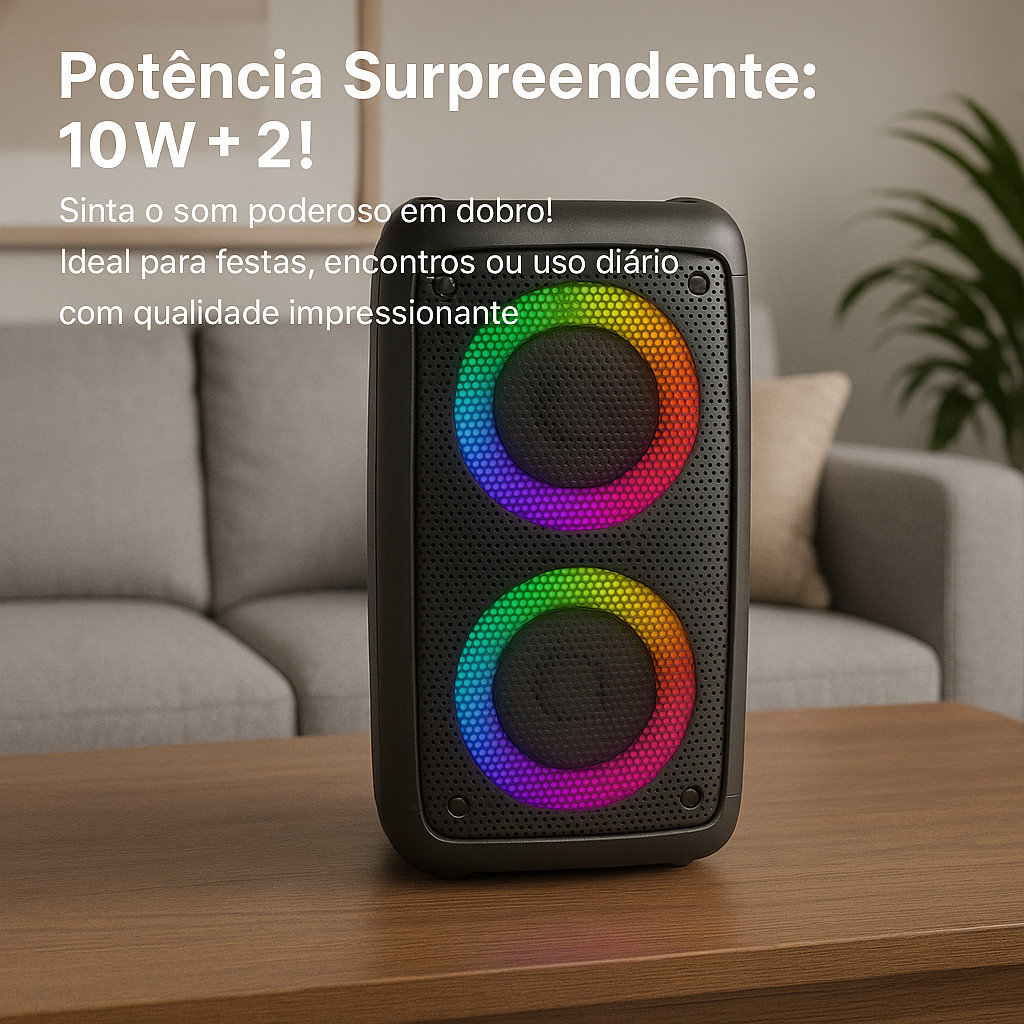 Caixa De Som Bluetooth Potente 10w X 2 Com Led Rgb Alto-falante Grasep ...