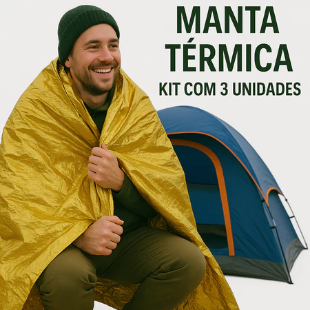 KIT 3 Manta Térmica Dourada 210x140cm