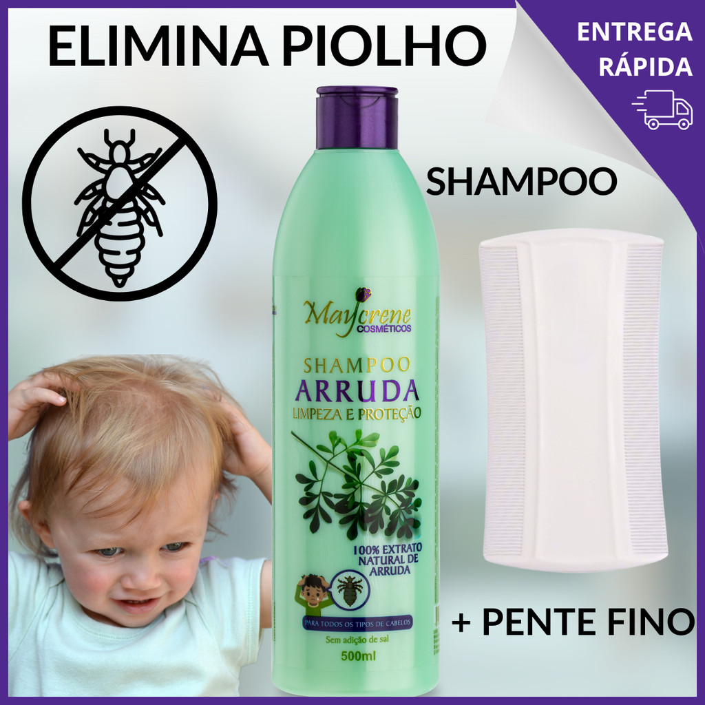 Shampoo Arruda Mata Piolho E Lêndeas com Pente Fino 500ml Infantil ...