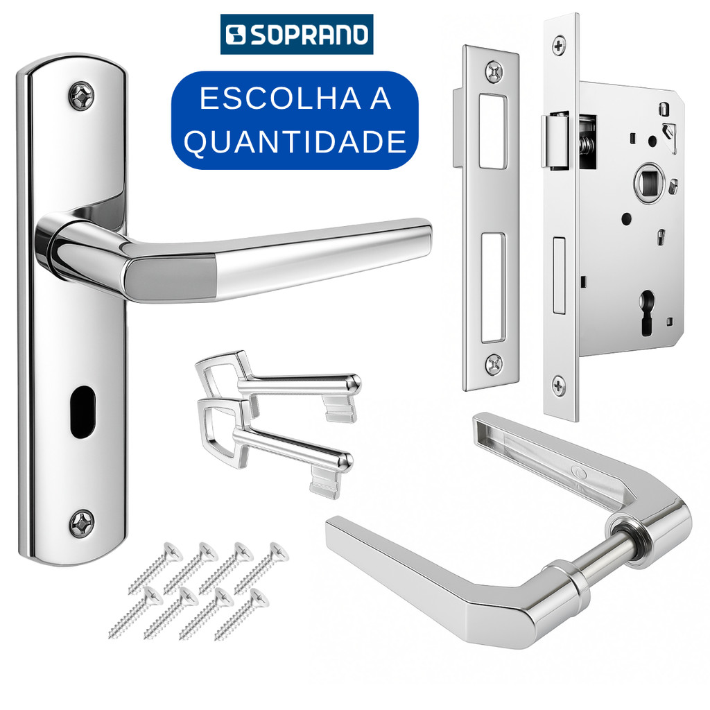 Fechadura Completa Residencial Interna Porta de Madeira Quarto Soprano ...