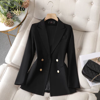 Lovito Blazer elegante de botão liso para mulheres LNL101617 em Promoção na Shopee Lovito Blazer elegante de botão liso para mulheres LNL101617
