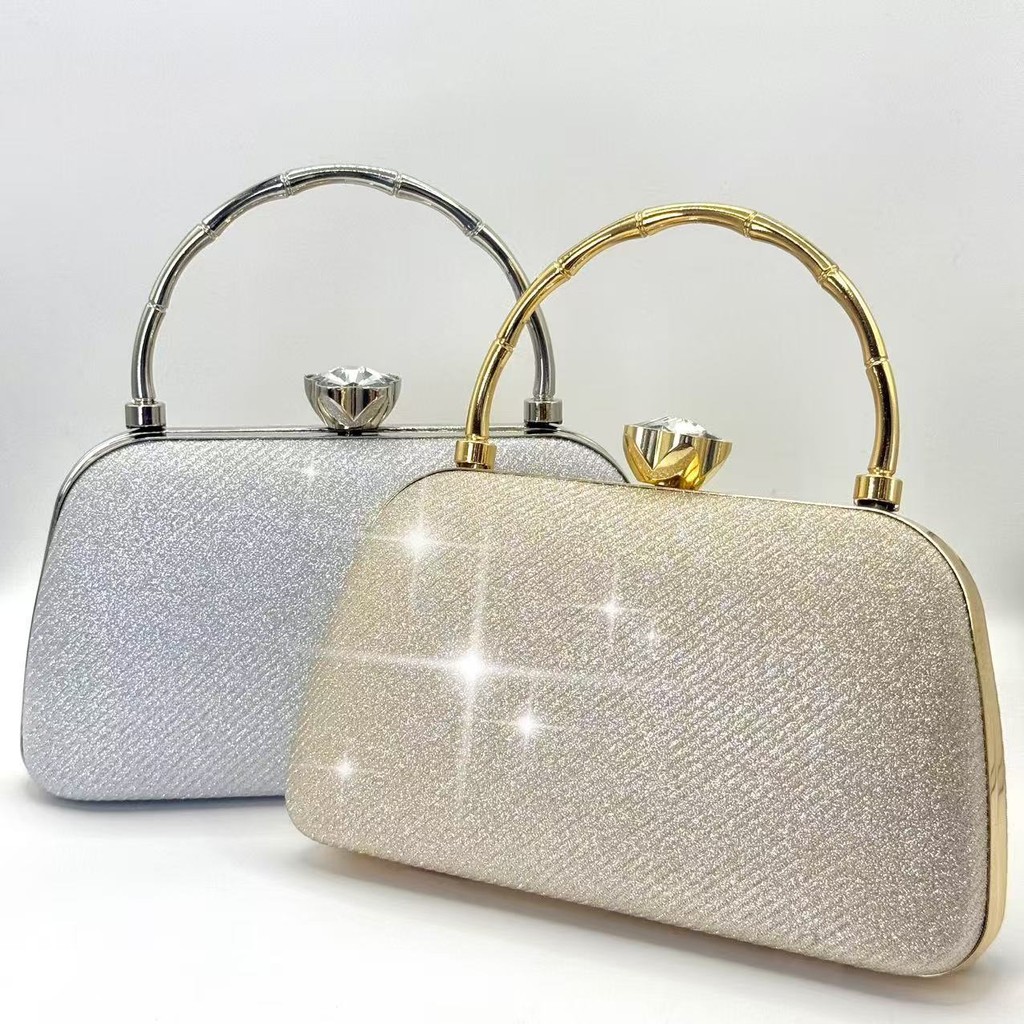 Bolsa Clutch De Noite Fechamento Metálico Brilhante Com Alça Removível ...