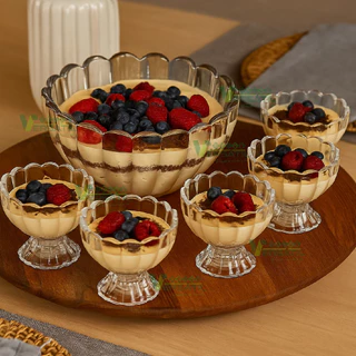 Jogo 7 Peças Wolff Sobremesa 6 Bowls 125ml e 1,1L Mesa Posta Requintada Transparente Luxo Geneva Taças