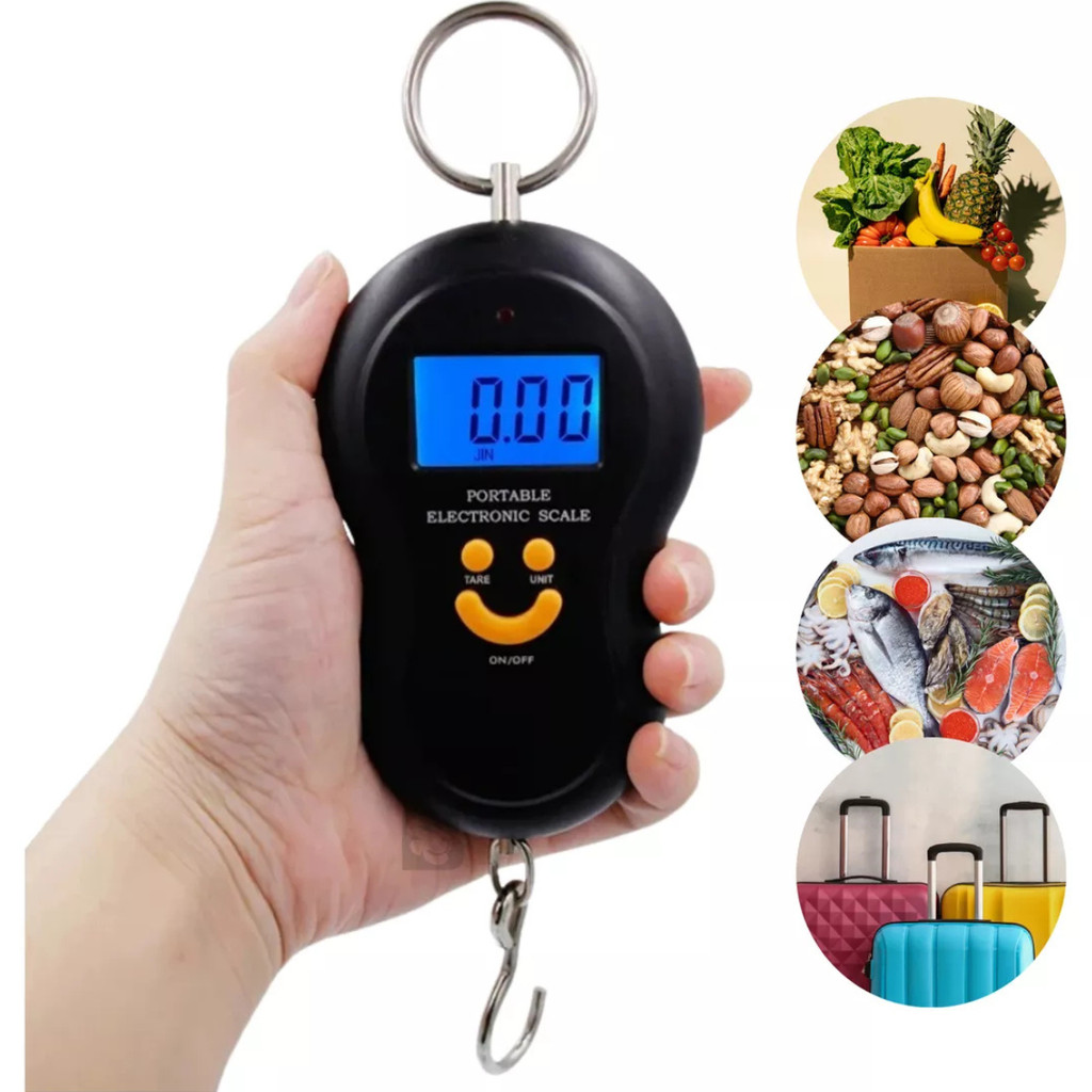 BALANÇA DIGITAL DE MÃO MALA VIAGEM BAGAGEM 50KG GANCHO PEIXE | Shopee ...
