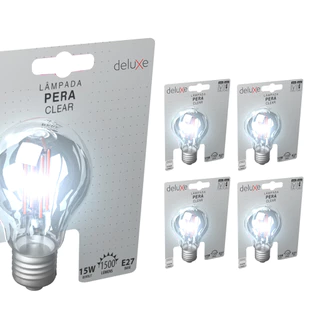 Kit 5 Lampada Led Pera Filamento Clear 15W 6500K E27 Deluxe