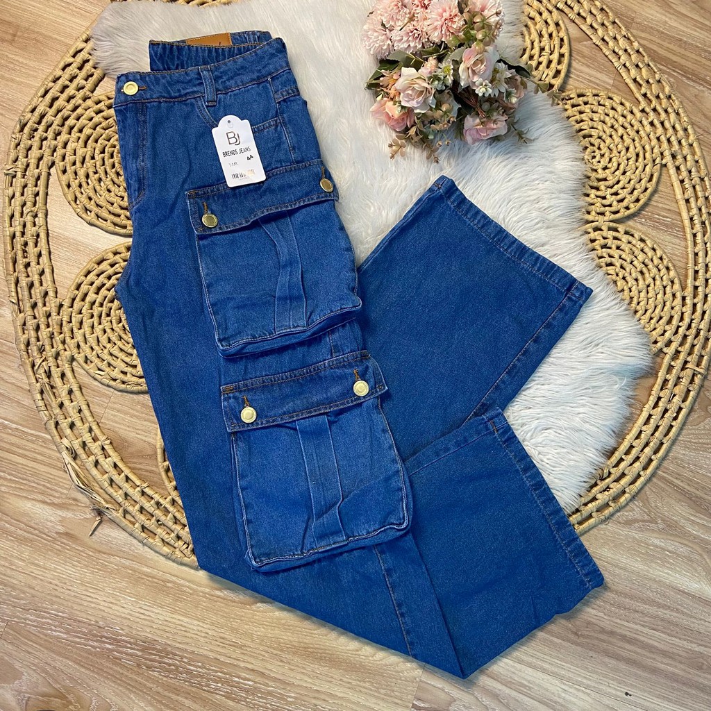 calca cargo jeans com varios bolsos em Promoção na Shopee Brasil 2025