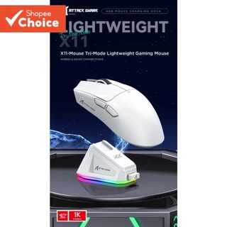 Mouse Attack Shark X11 Sem Fio Buletooth Três Modos 2.4G BT5.0 22000DPI Recarregável RGB Para Jogos PC