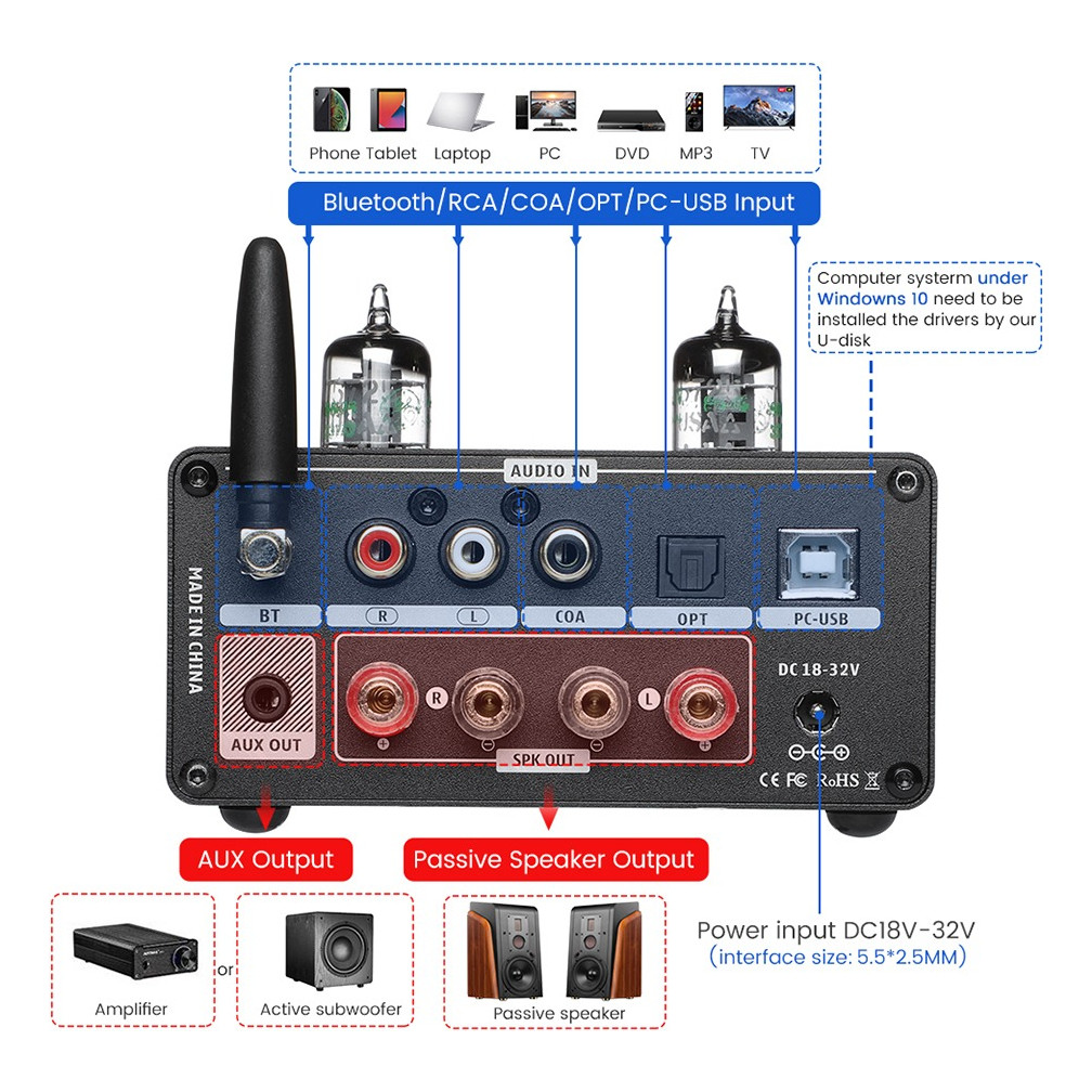 Aiyima T9 Pro Amplificador Estéreo Dac 200w Valvulado | Shopee Brasil