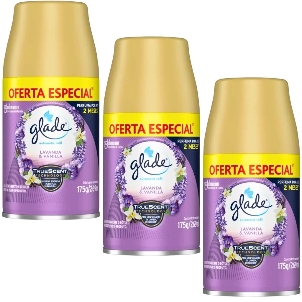 3 Odorizador Glade Automatic Lavanda e Vanilla Refil 269ml | Shopee Brasil
