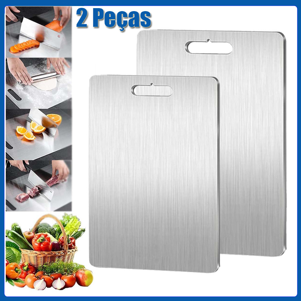 2 Peças Tábua de Corte Profissional em Aço Inoxidável 304, Antimofo e ...