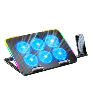 Base Cooler Para Notebook 6 Coolers RGB Altura Ajustável Suporte Ergonômico USB Silencioso Gamer