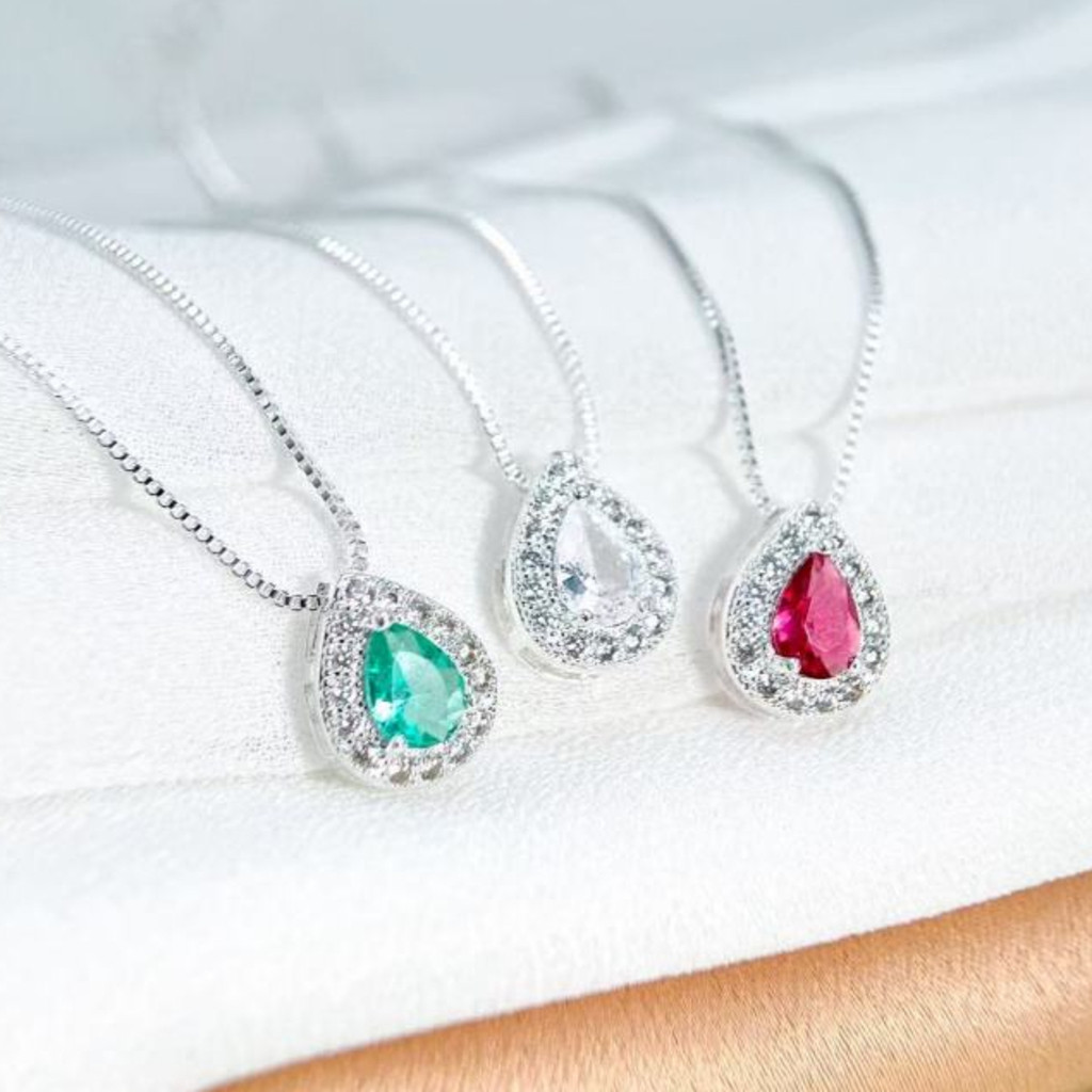 COLAR GOTA EM PRATA 925 com Garantia Aparador Zircônia Feminino Delicado SEMI-JOIAS BANHADA OURO 18K