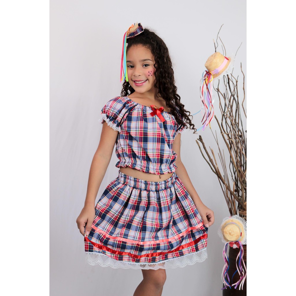 Conjunto Xadrez Festa Junina São João Infantil Menina | Shopee Brasil