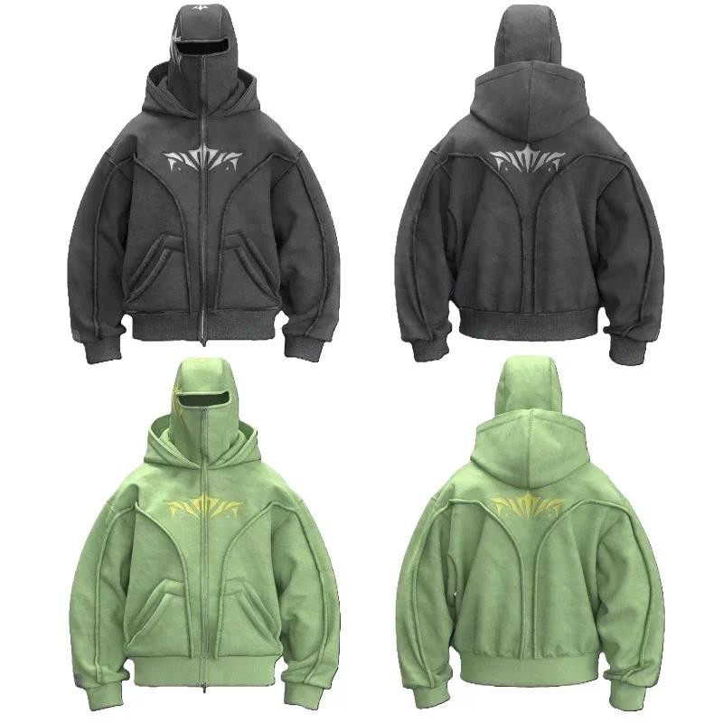 Y2K Ninja Hoodie Trendy Double Hat Design Funcional Street Vintage