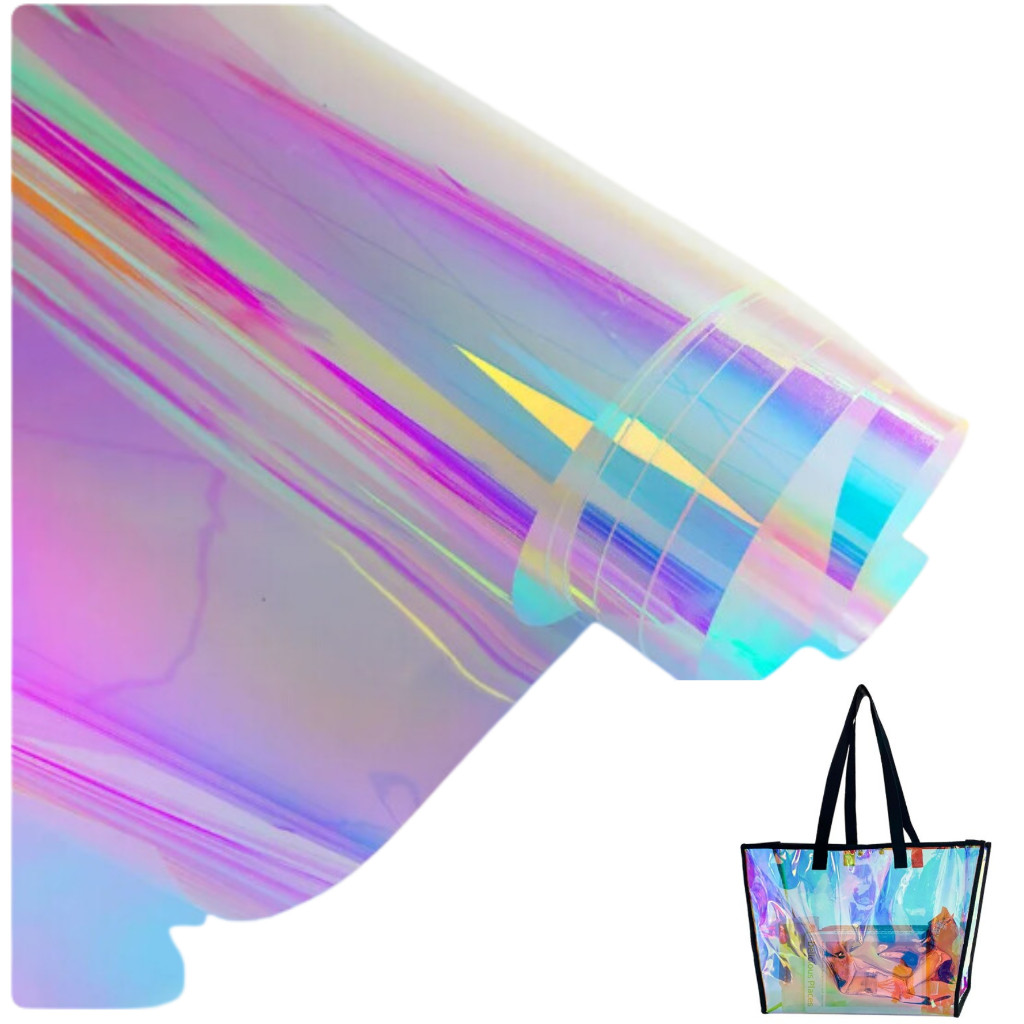 Plastico Cristal Transparente Holografico Furta--cor Efeito Camaleao para Bolsas Enfeites Toalhas de Mesa