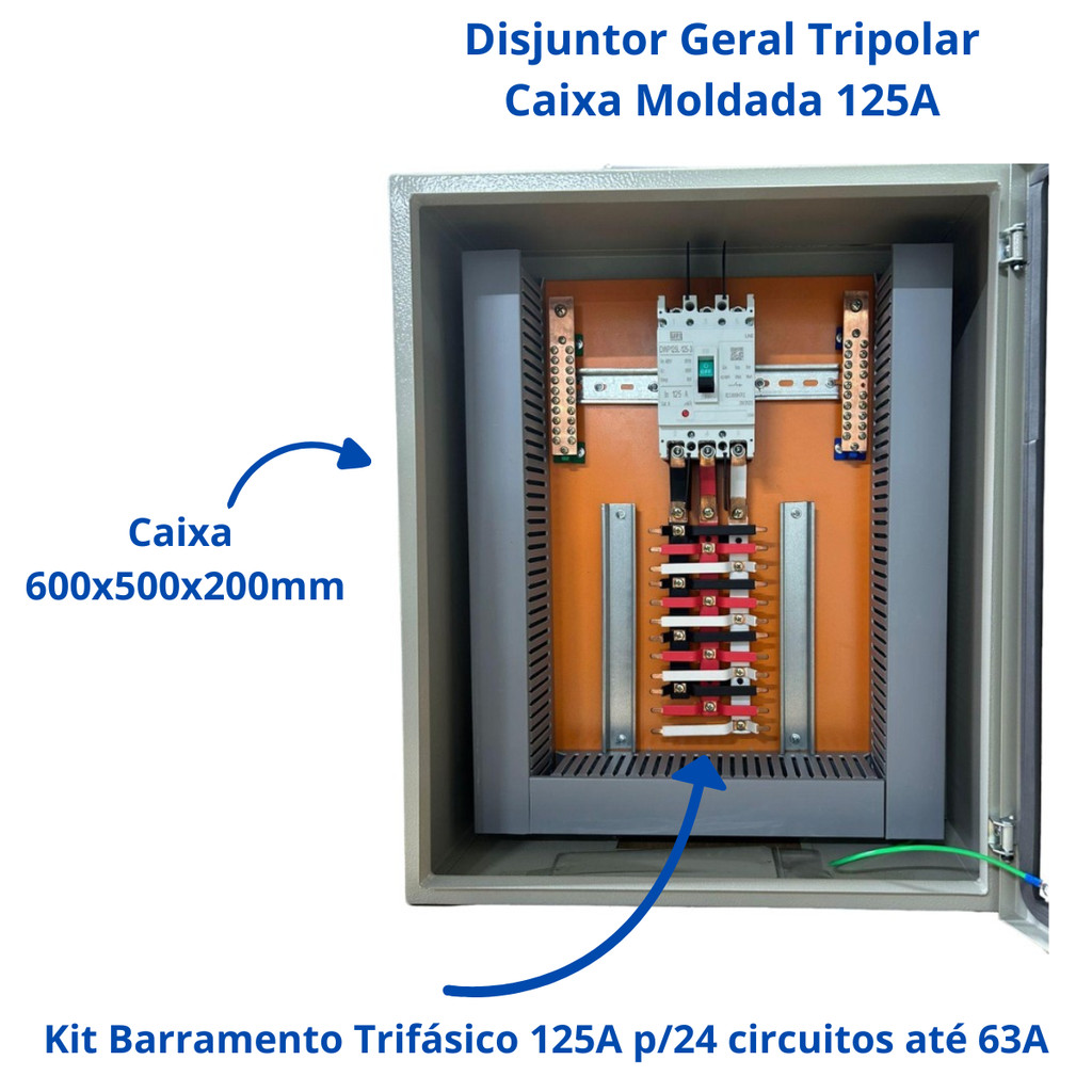 Quadro Distribuição Sobrepor Com Kit Trifásico 24c 125a