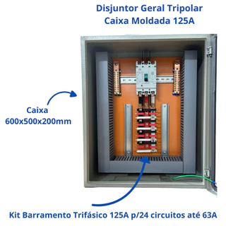 Quadro Distribuição Sobrepor Com Kit Trifásico 24c 125a