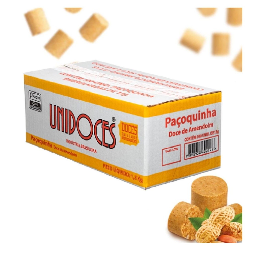 Caixa de Paçoca Rolha Unidoces com 100 unidades -1,5kg | Shopee Brasil