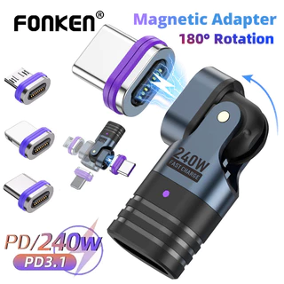 Adaptador Magnético Fonken PD240W USB C Para 16 Pinos Tipo Micro iOS Macho 180 ° Conversor De Dados Giratório iPh Samsun