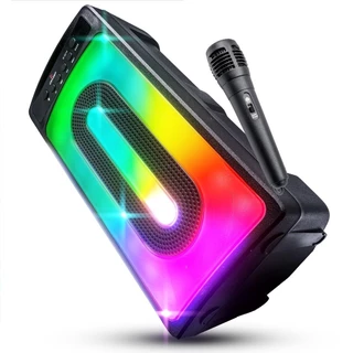 Caixa de Som Bluetooth Led RGB TWS  USB P2 Rádio FM Entrada P10 Com Mic Karaokê Suporte Para Celular