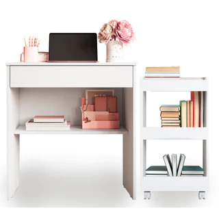 Mesa para Estudo com Gaveta + Carrinho de Livros - Perfeito para Quartos e Escritórios