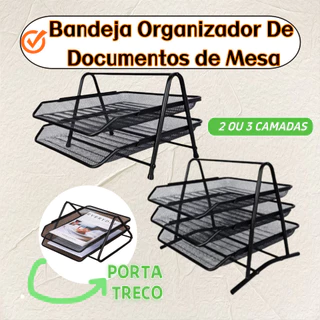 Organizador De Documentos de Mesa Bandeja 2 e 3 Camadas Porta Treco Multiuso Papel A4 Metal Aramado em Oferta na Shopee