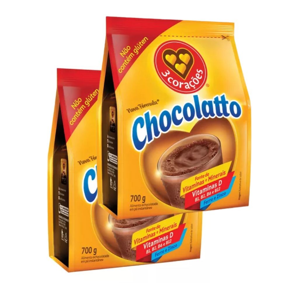 Achocolatado em Pó Chocolatto Zero lactose 3Corações 2x700g | Shopee Brasil