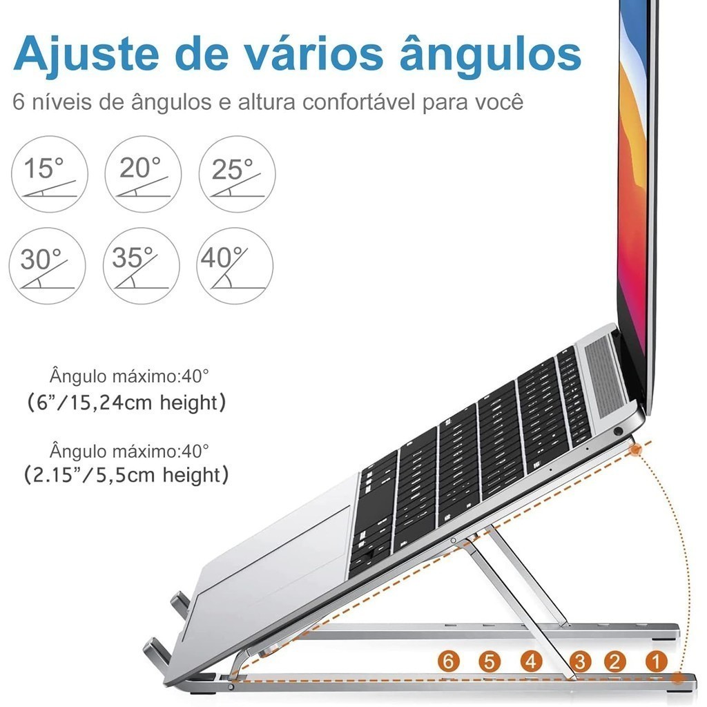 Suporte Para Notebook Base Dobrável de Alumínio Ergonômico Ajustável Fino Portátil