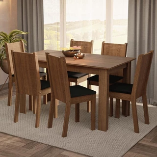 Conjunto Sala de Jantar Mesa Tampo de Madeira 6 Cadeiras Rustic/Preto Analu Madesa em Oferta na Shopee