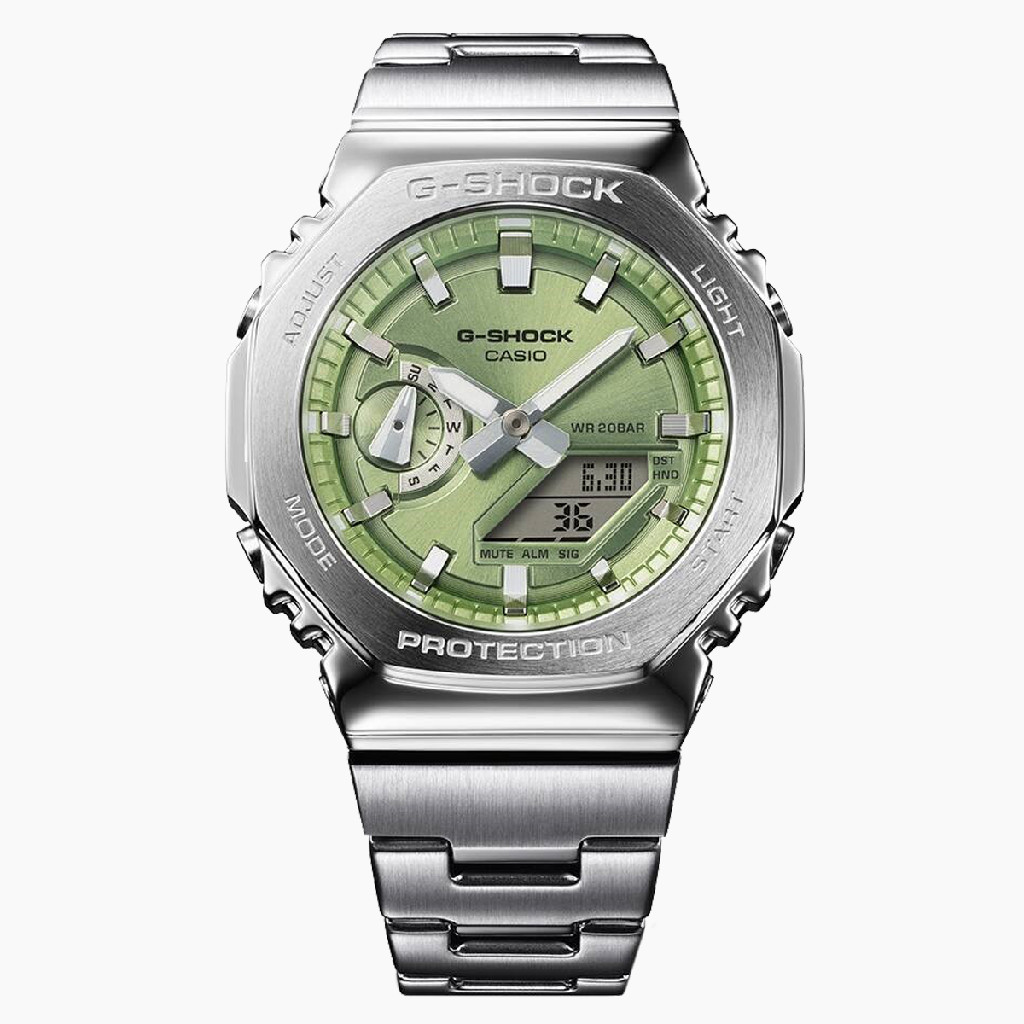 Relógio Casio G-shock GM-2110D-3A Visor Verde Pulseira Metal