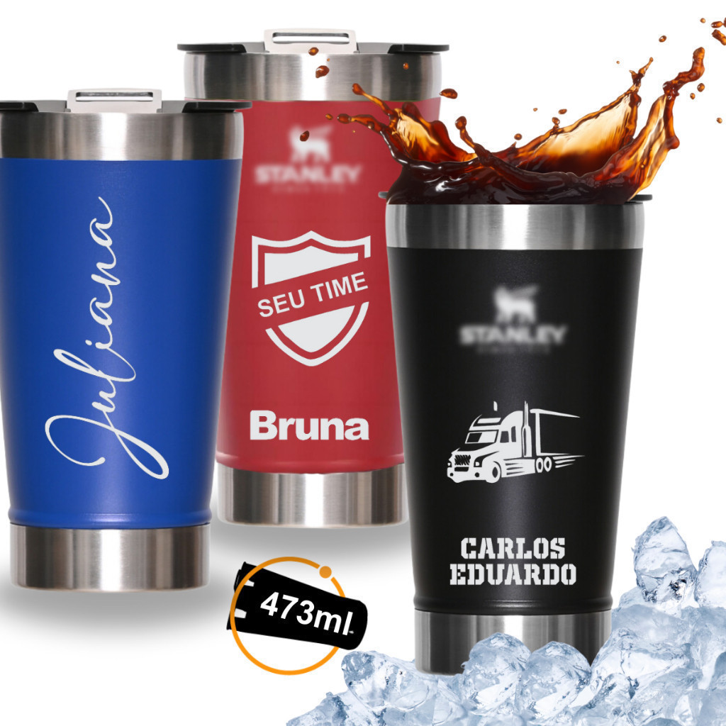 100 Copos Térmico Personalizado Nome Time Tampa Abridor 473ml Cerveja ...