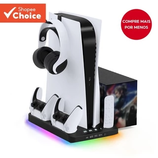 Base de Resfriamento Ventilador PS5 com Iluminação Colorida 7 Efeitos e Suporte de Armazenamento