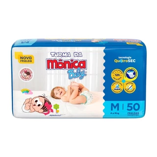 Fralda Turma da Mônica Baby Mega M com 50un em Oferta na Shopee