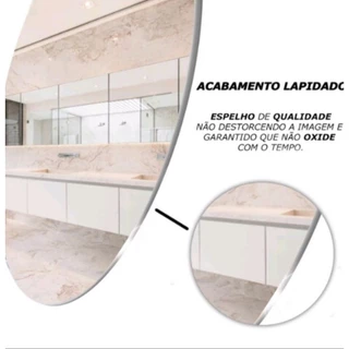 Espelho Redondo Lapidado 60cm Para Sala + Kit Instalação