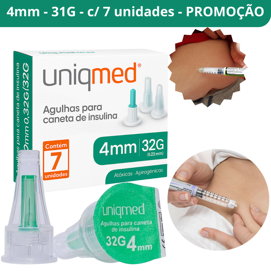 Agulha 4mm para caneta de insulina e wegovy 0,23MM (32g) c/7