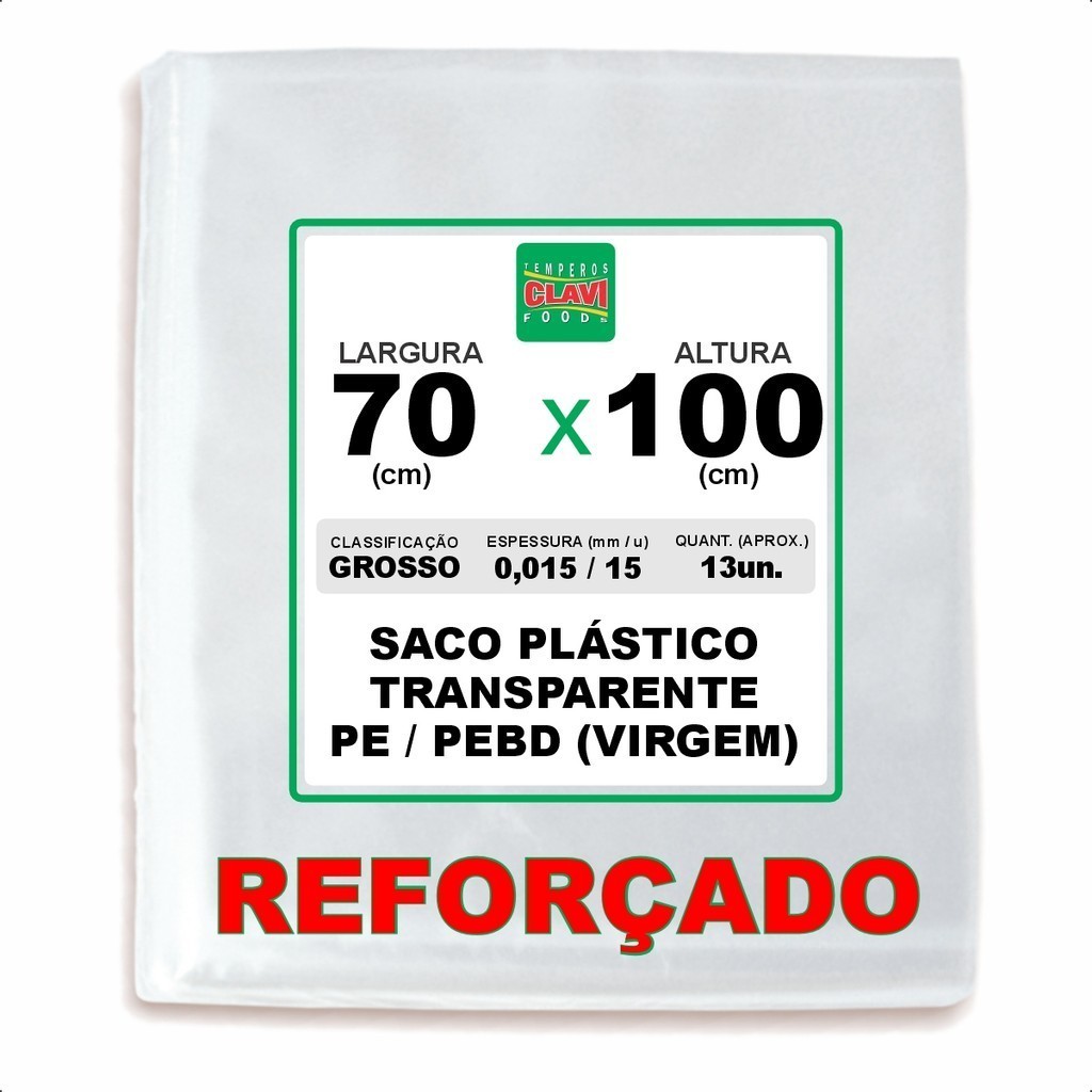 Saco Plástico Transparente 70x100 (0,15mm espessura) 10uni, Saquinho ...