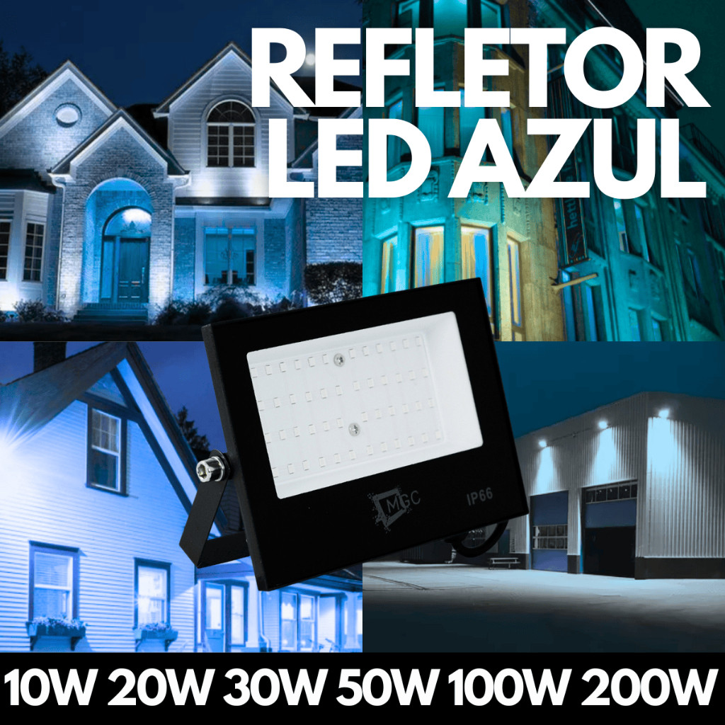 Luminária Refletor Azul LED 10W 20W 30W 50W 100W Holofote Prova DÁgua ...
