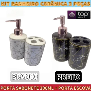 CONJUNTO 2 Banheiro Dispenser De Cerâmica E Porta Escova Disponível Em Vários Modelos Elegante em Oferta na Shopee