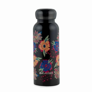 Garrafa Térmica Estampada Folhagens com tampa Silicone Preto