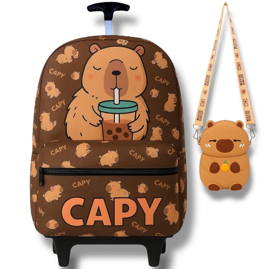 Mochila Escolar Rodinhas Capivara Com Bolsinha bag